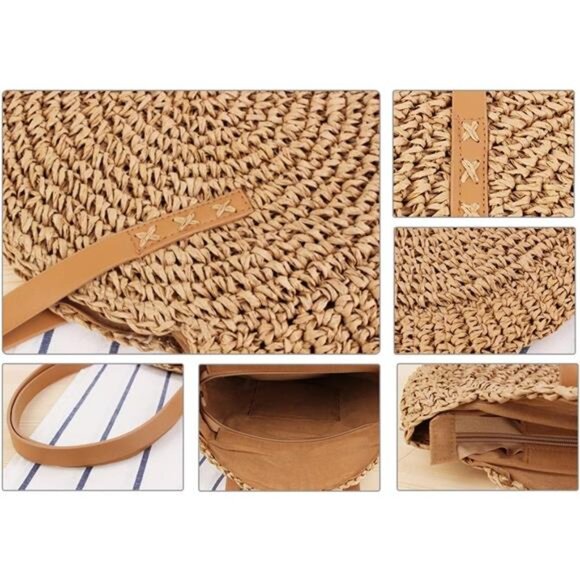 Straw Handbags Women Handwoven Round Corn Straw Bags Natural Chic Hand Large - Picture 6 of 7